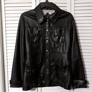Vintage Y2K Carolina Colours Black Faux Leather Jacket Women's Size Small FLAW